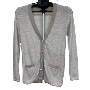 J. Crew Deep V-Neck Merino Wool Lightweight Cardigan in Taupe, Size Small
